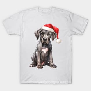 Great Dane Dog in Santa Hat T-Shirt